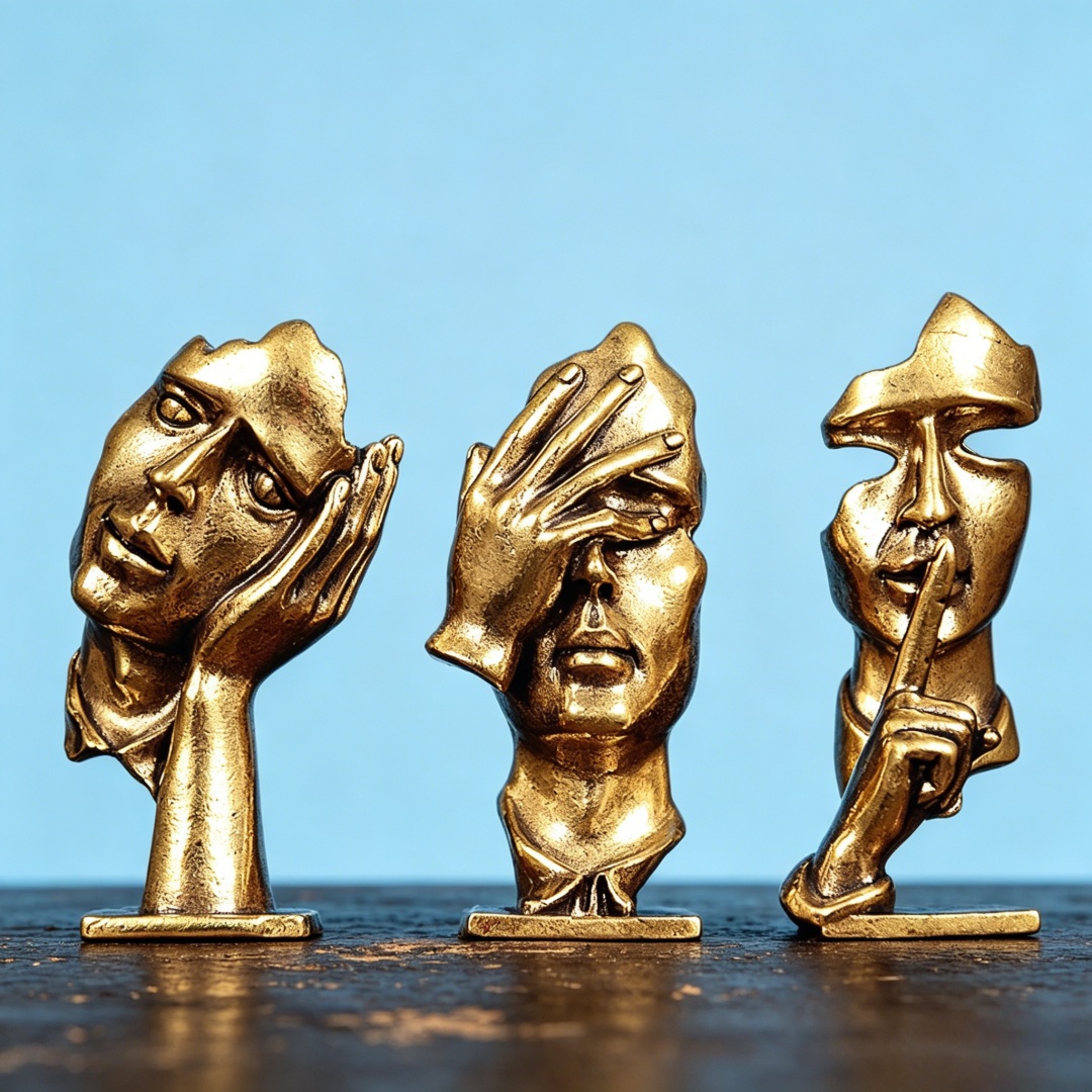 Set of 3 Brass Abstract Face S - Office Furniture Solutions review and price